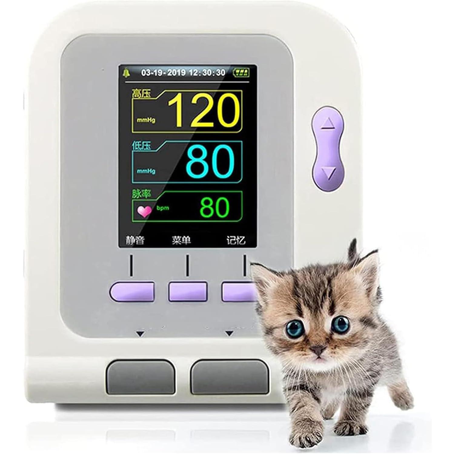 GXLDIANPU Veterinary Blood Pressure Monitor Cuff, Veterinary Electronic Sphygmomanom, with 3 Cuffs, Large Capacity Storage Of 100 Sets Of Data, 2.8-inch Color LCD Display, for Dog/cat/Pets Animal Care