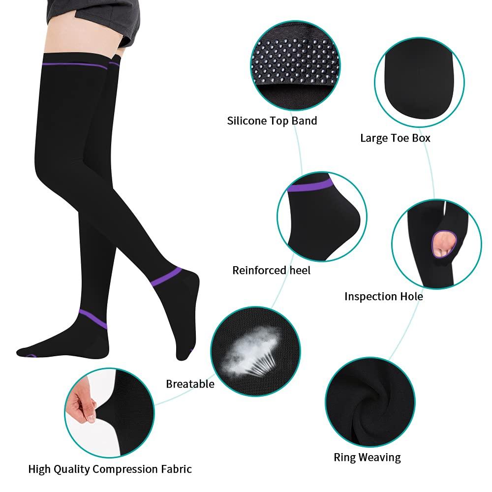 SKYFOXE SKYFOXE T.E.D. Anti Embolism Stockings for Women Men Thigh High, 15-20 mmHg Compression TED Hose with Inspect Toe Hole