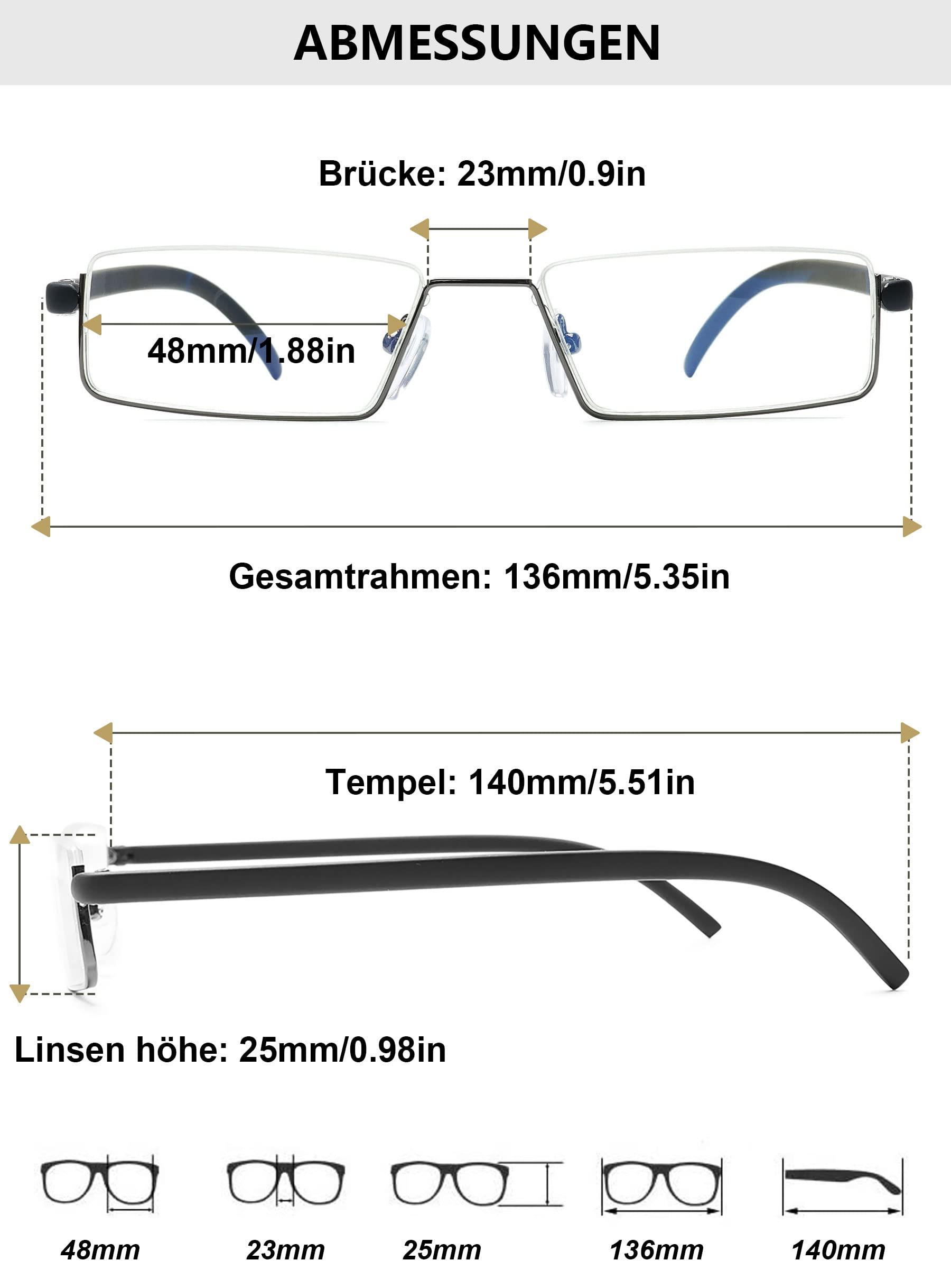 LANOMI Lanomi Rectangle Reading Glasses Metal Half Rim Flexible TR90 Arm Blue Light Blocking Reader Aid Eyeglasses with Case Black(HD Lens) 2.75