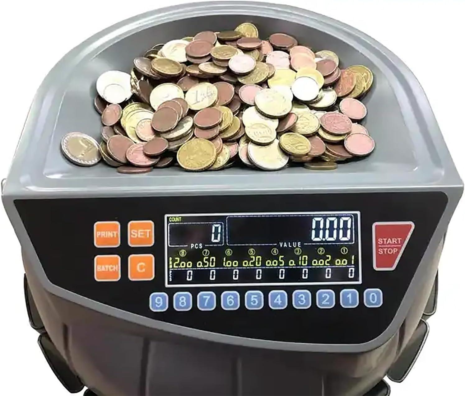 HENLYEN Commercial Coin Counter Machine, Electric Coin Sorter with LED Display, 8 Coin Bins, 216 Units/min and Supports Counting and Sorting, Add and Batch Mode, for Supermarket, Shop, Home, Business.