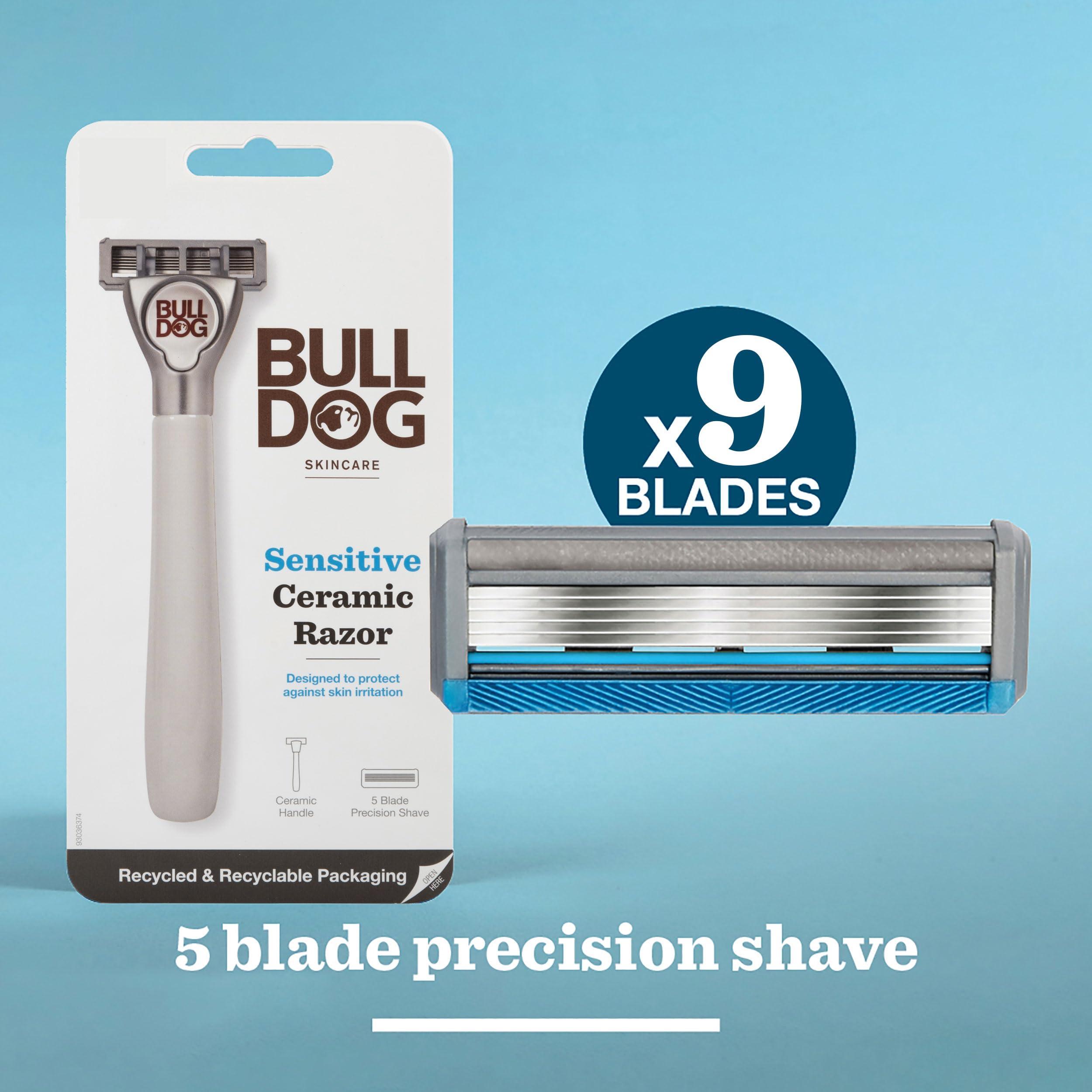 BULLDOG BULLDOG Skincare - Sensitive Ceramic Razor Multipack Smooth Glide Razor Handle Plus 9 Blade Refills for Men