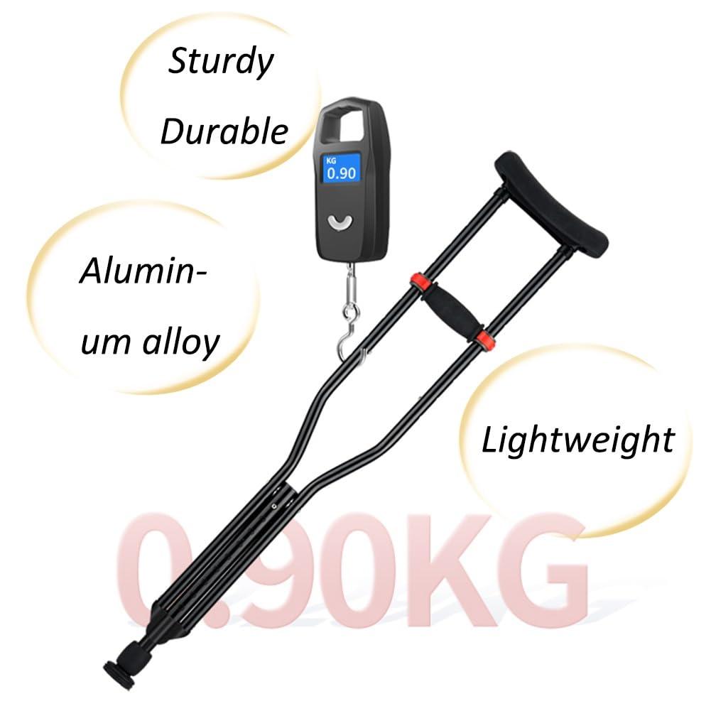 FreshCart Basics Aluminum Foldable Underarm Crutches, with Hand Grips & Rubber Tips Walking Aid, Folding Portable Walking Crutches