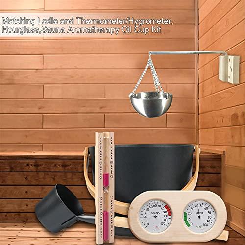 Yiida Sauna Accessory Set, 5 Pieces, 7 L Sauna Bucket, Sauna Accessories, Sauna Bucket with Ladle, Sauna Set with 7 L Sauna Bucket, Hourglass, Thermohygrometer, Sauna Oven, Aluminium Sauna Bucket Set