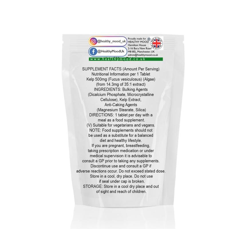 Healthy Mood Kelp 500mg Tablets Natural Iodine Source for Thyroid Support & Metabolism 90 Tablets