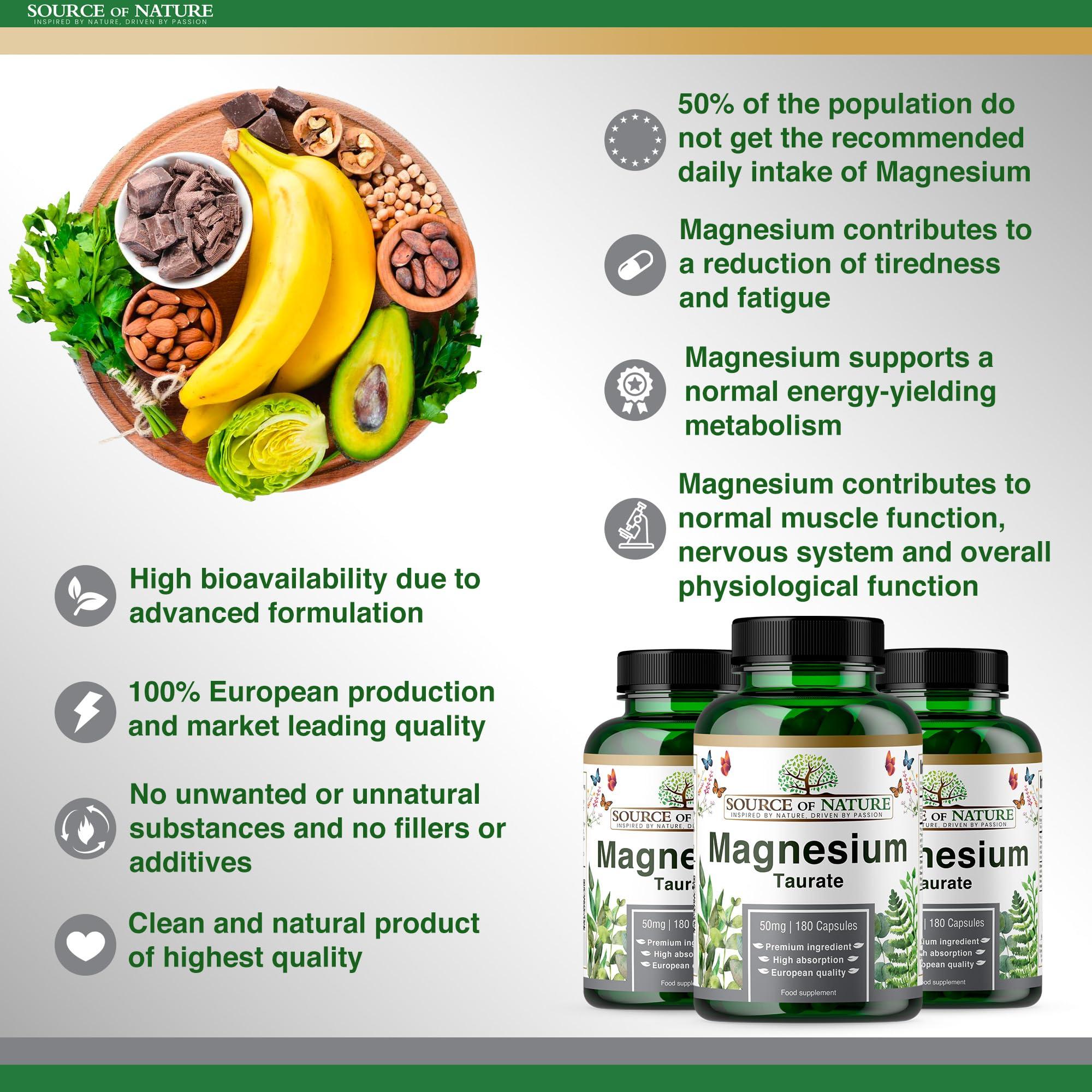 Source of Nature Source of Nature | Magnesium Taurate 625mg | 180 Capsules | 45-Day Supply | 50mg Elemental | High Bioavailability | Easy on The Stomach | Laboratory Tested