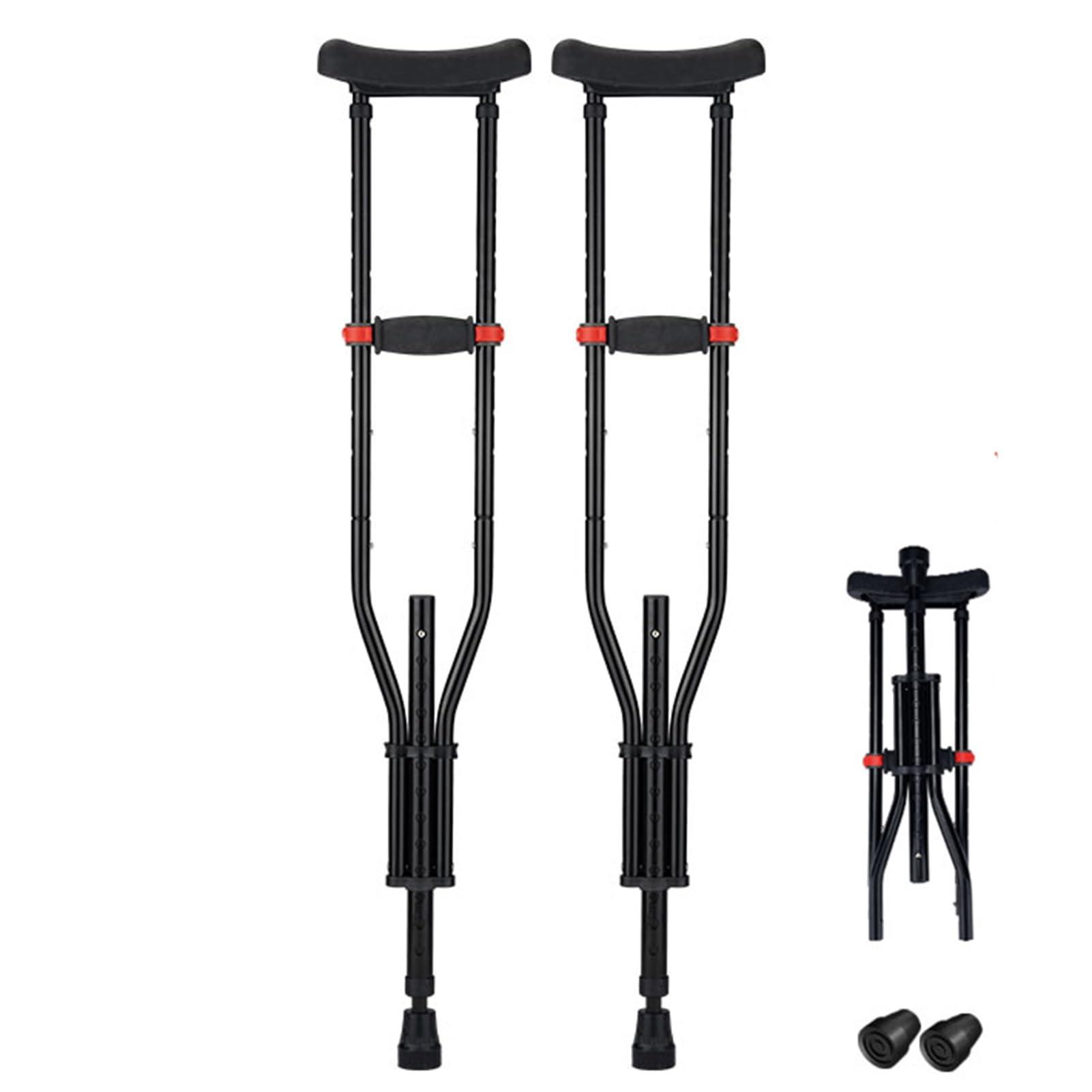 FreshCart Basics Aluminum Foldable Underarm Crutches, with Hand Grips & Rubber Tips Walking Aid, Folding Portable Walking Crutches