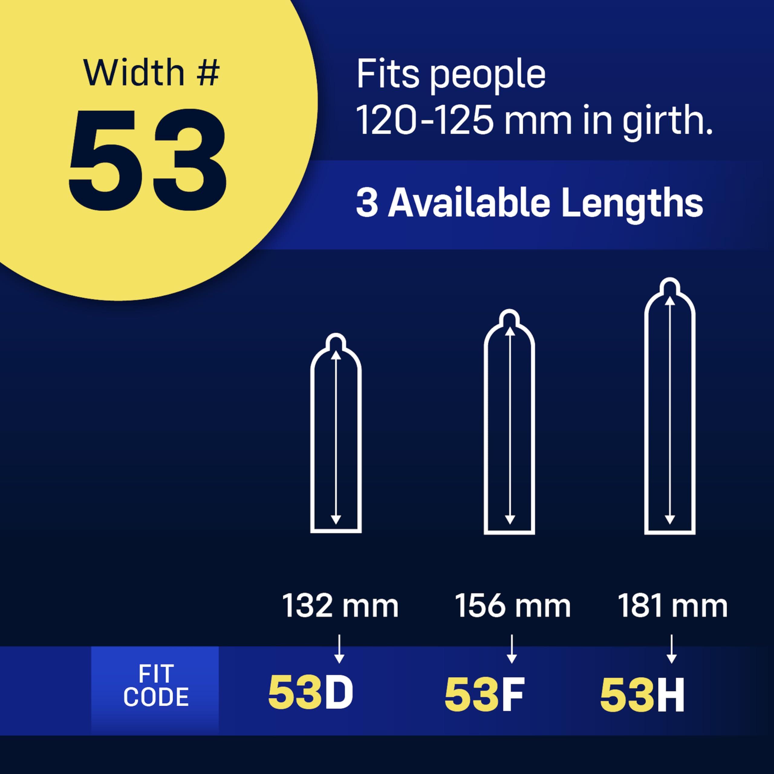 ONE MyONE Custom Fit Classic Sized Condoms | Tailored Width & Length | Max Pleasure | Triple Tested Softer Latex | Lubricated | Nontoxic, Vegan, Non-GMO | 53H: Width 53 mm (53), Length 181 mm (H)