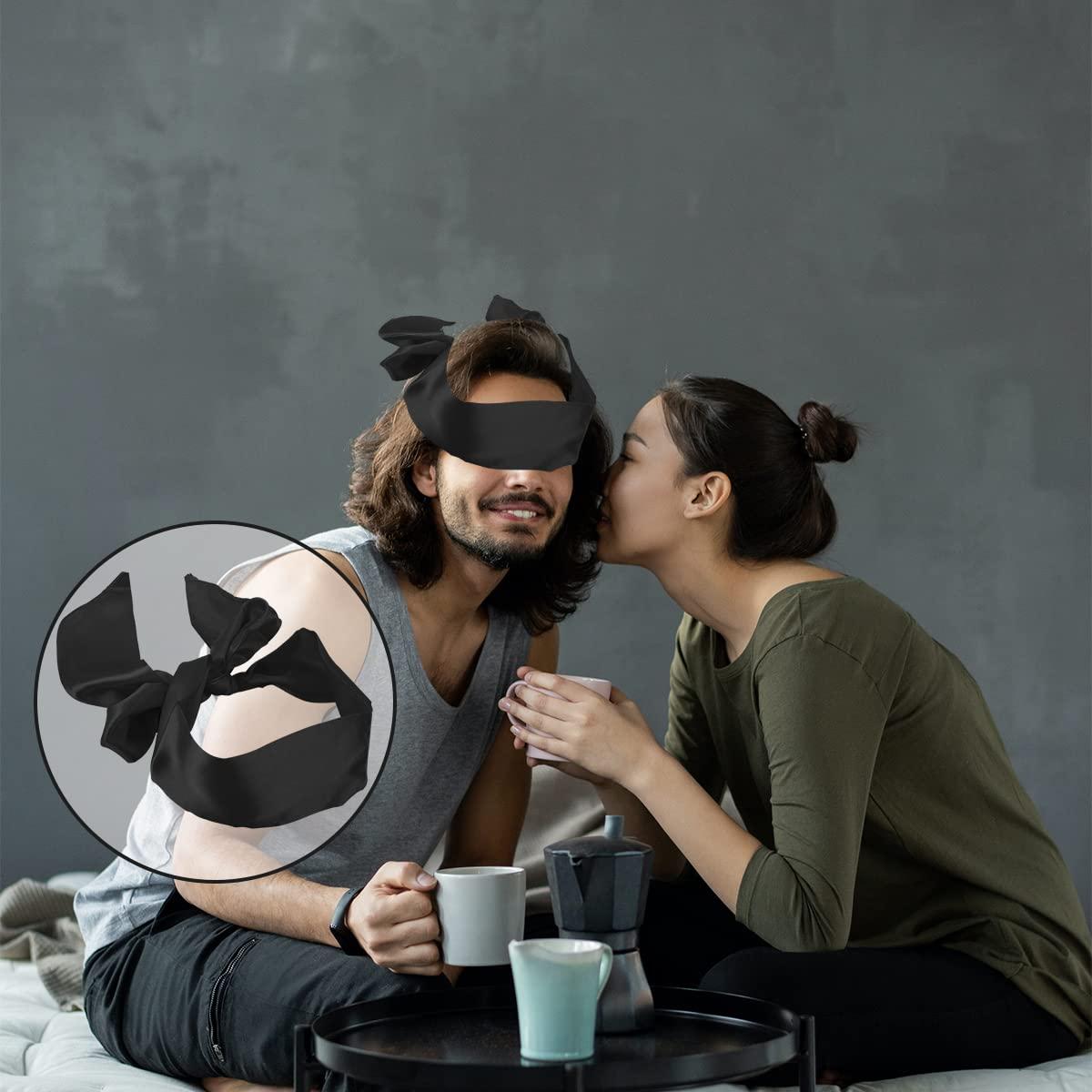 GLADFRESIT GLADFRESIT Silk Satin Blindfold Sleep MaskLuxury Eye Covers for Better SleepBlack White