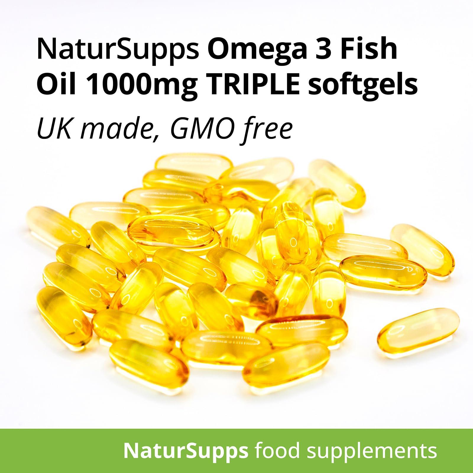 Natur Supps Natur Supps Omega 3 Fish Oil - 2000mg (2 Capsule Serving), Pack of 365 1000mg Softgel Capsules, Pure Fish Oil Giving 660mg EPA & 440mg DHA per Serving