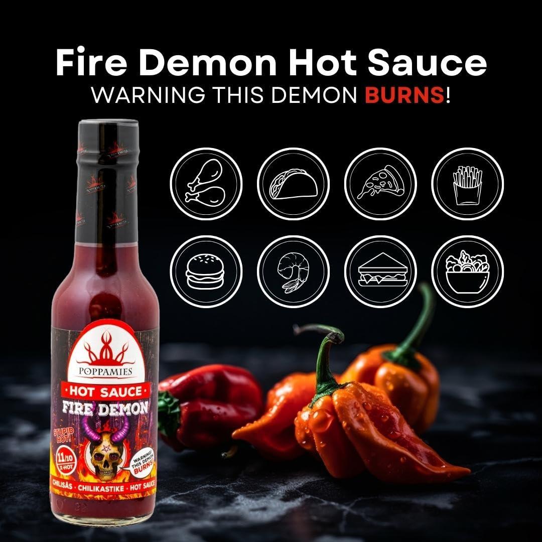 POPPAMIES Poppamies Fire Demon Chili Sauce - Gluten-free, Lactose free, Vegan - Spiciness: 11/10 150ml