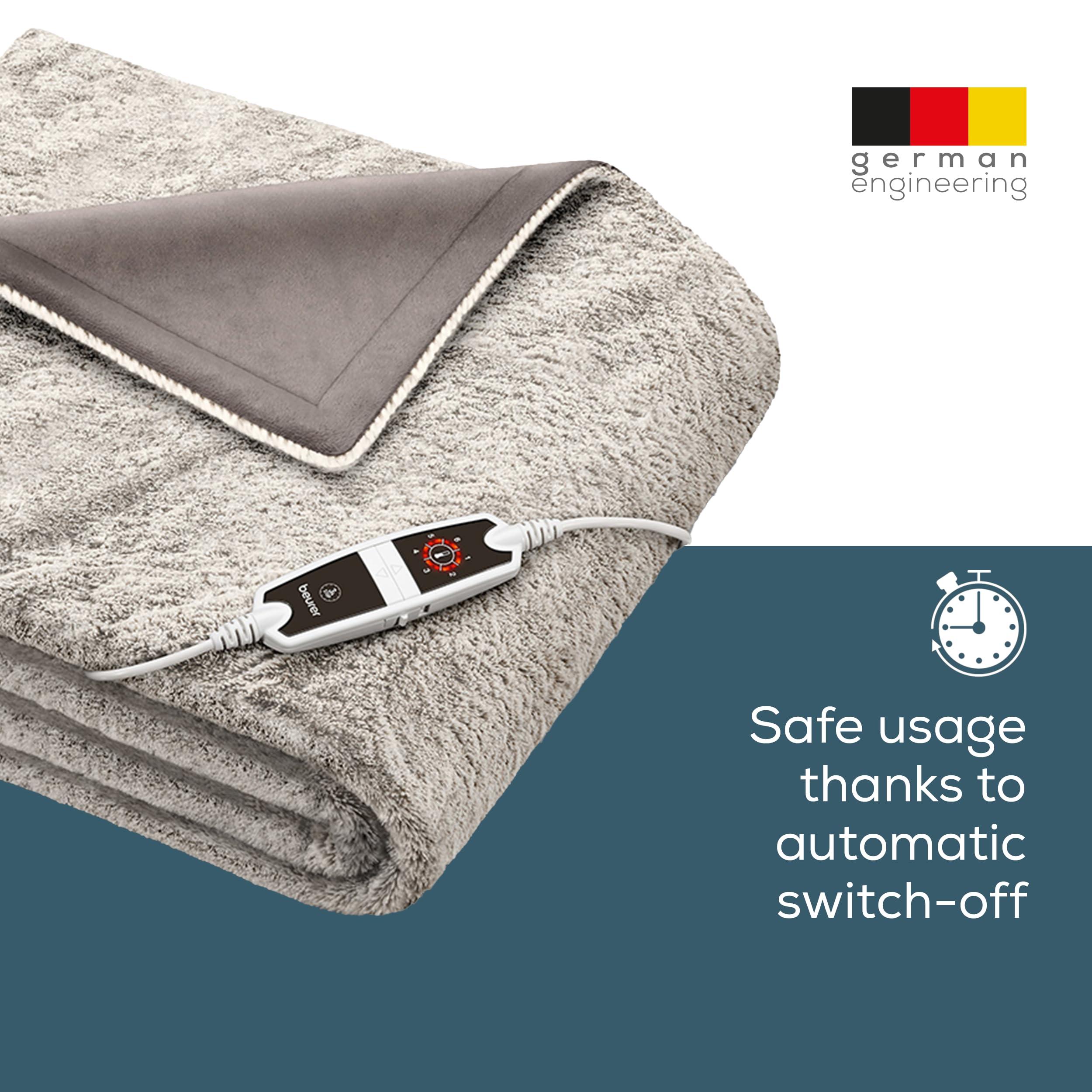 Beurer Beurer HD150 XXL UK Cosy Nordic Electric Blanket with 6 Temperature Settings, Soft Heated Throw with Luxurious Faux Fur, Automatic Switch-Off & Safety System, Machine-Washable, 200 x 150 cm