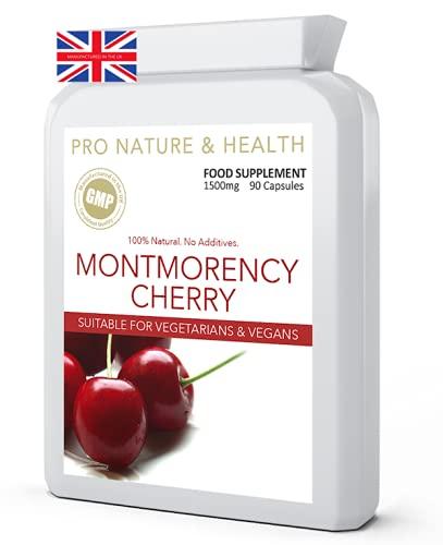 Pro Nature & Health Montmorency Cherry Capsules | 1500mg x 90 Tart Cherry Capsules | 100% Natural | High Strength Cherry Supplement | Made in the UK | Vegan & Gluten-Free