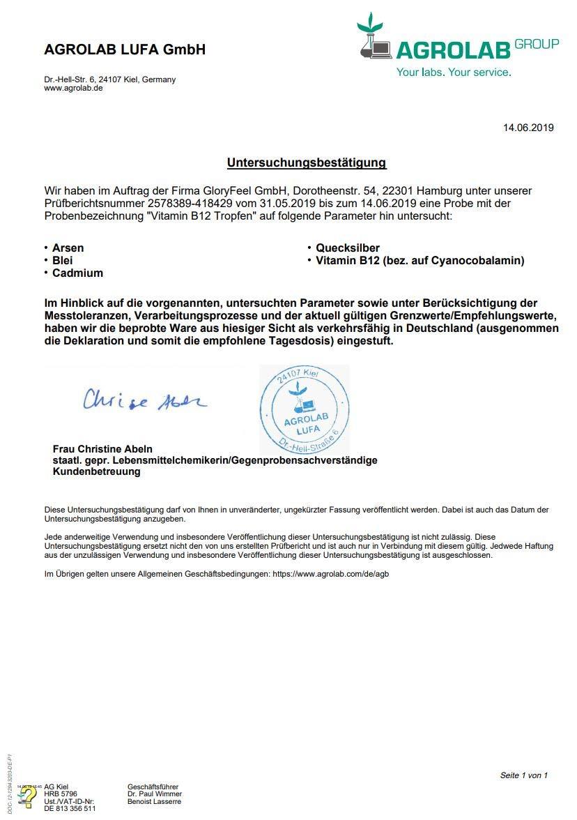 Gloryfeel Liquid Vitamin B12 Vegan Methylcobalamin Plus Adenosylcobalamin (50 ml) 1.000 g (High Strength) Vegan Energy & Sleep Sublingual Drops