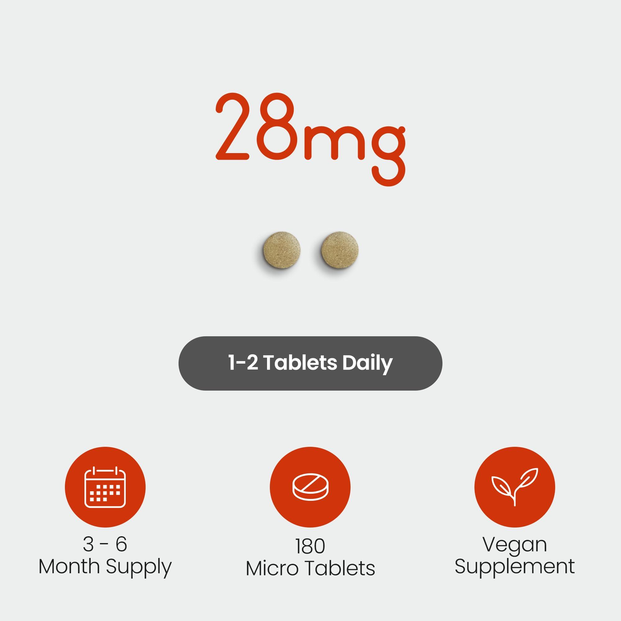 VitaBright Gentle Iron Tablets High Strength 28mg Vegan Iron Tablets Women & Men, Chelated (Organic) Iron Supplements for Women & Teens, Energy Tablets for Tiredness, VitaBright Strong Iron Bisglycinate