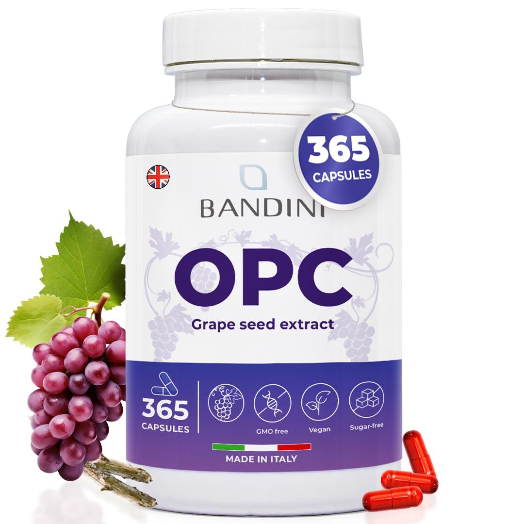 BANDINI Bandini OPC Supplement (95%) Grape Seed Extract | 1076mg OPC + Vitamin C | 365 Capsules | High Strength Antioxidant | Pure Oligomeric Proanthocyanidin 95% from Italian Grapes | Highest HPLC Content