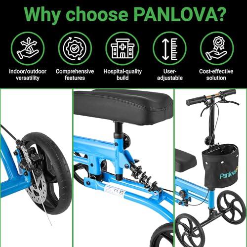 PANLOVA Adjustable Medical Folding Steerable Leg Knee Walker Scooter with Front bag-9251B