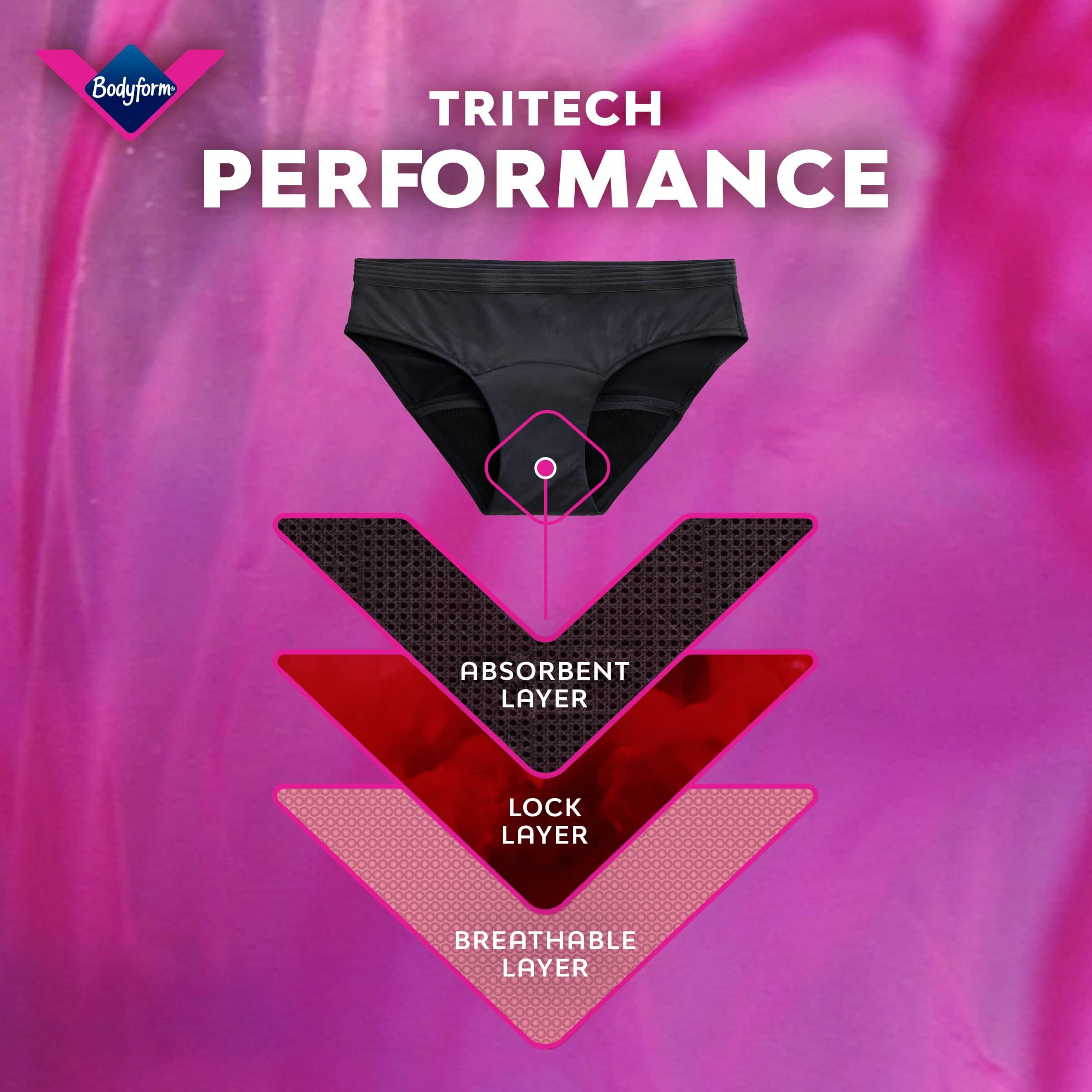 Bodyform Bodyform Washable Period Pants - For Up to 12 hours of Protection - Menstrual Underwear for Moderate Flow, Bikini Cut - Pack of 1 - Black, Size S