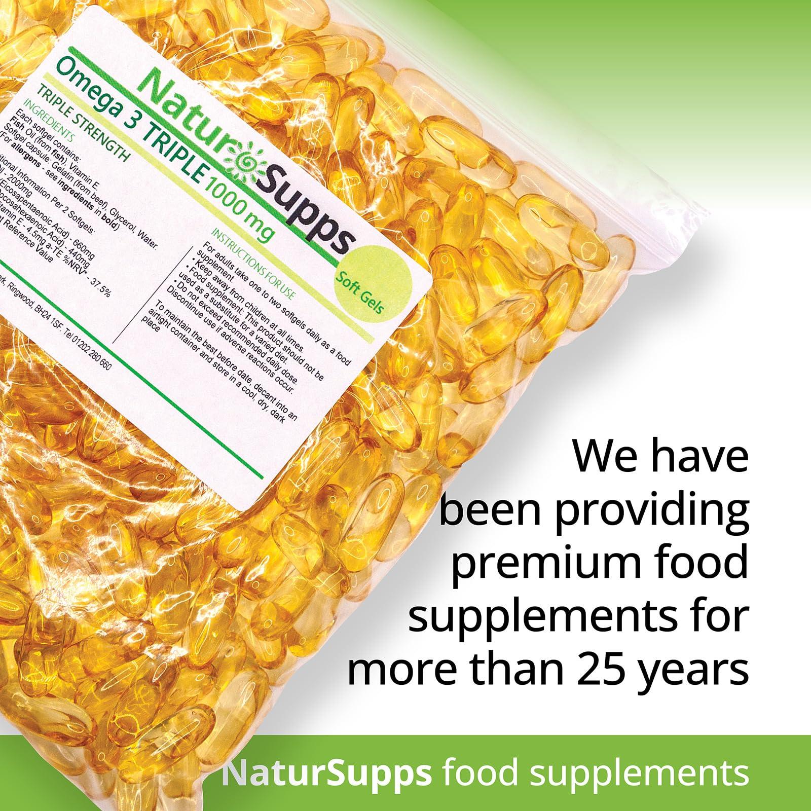 Natur Supps Natur Supps Omega 3 Fish Oil - 2000mg (2 Capsule Serving), Pack of 365 1000mg Softgel Capsules, Pure Fish Oil Giving 660mg EPA & 440mg DHA per Serving