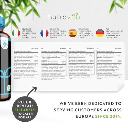 Nutravita Vegan High Strength Omega 3 2000mg Soft Gels - 600mg DHA & 300mg EPA per Serving - Plant-Based Omega 3 Softgels Derived from Sustainable Algal Oil - 60 Vegan Softgels - Made in The UK by Nutravita