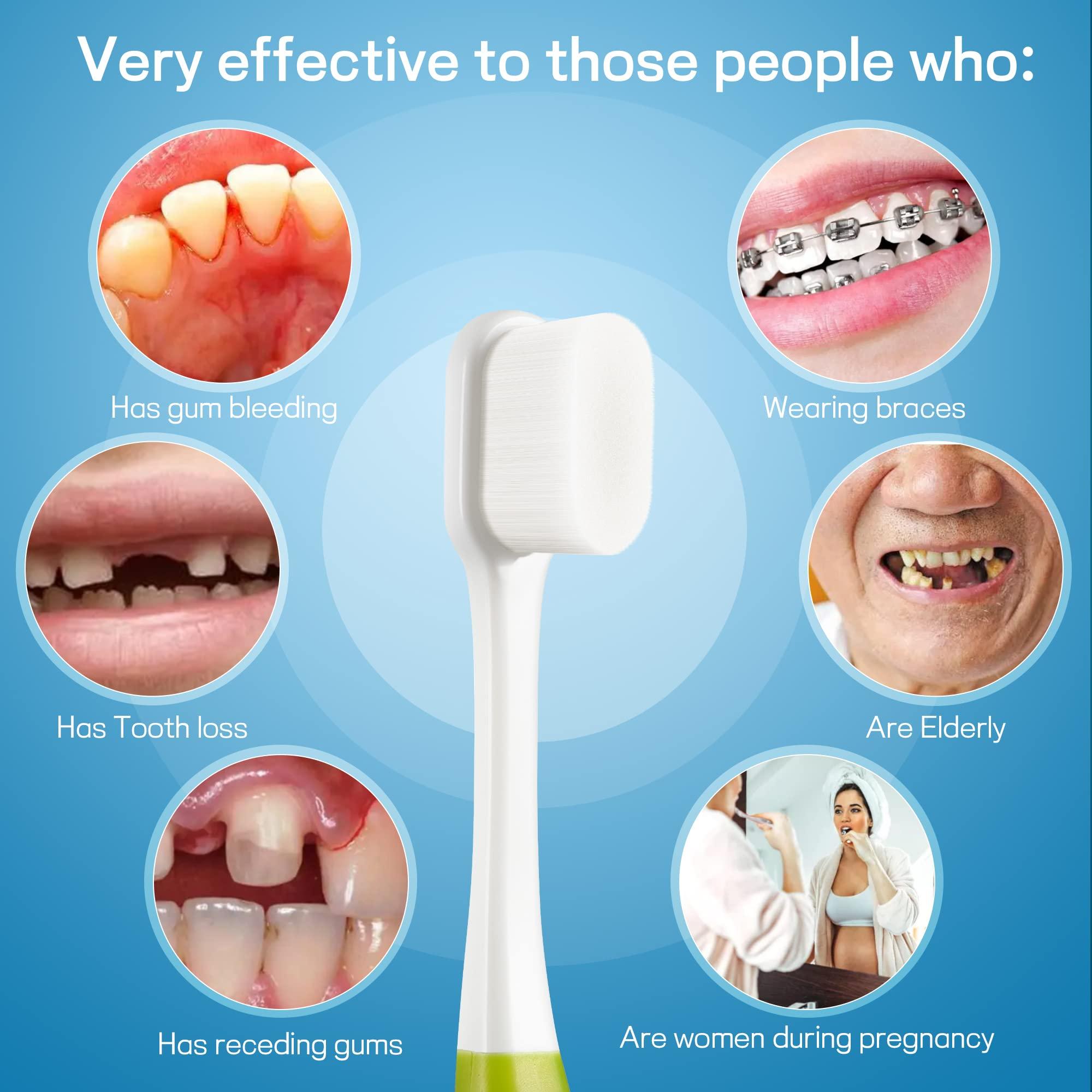 B Rush OBrush Soft Toothbrush for Sensitive Teeth and Gums, New 20,000 Micro Fine Nano Bristles Tooth Brush for Adults, Pregnant and Elderly, Packed in Portable Case, Color Green Beige Pack of 2