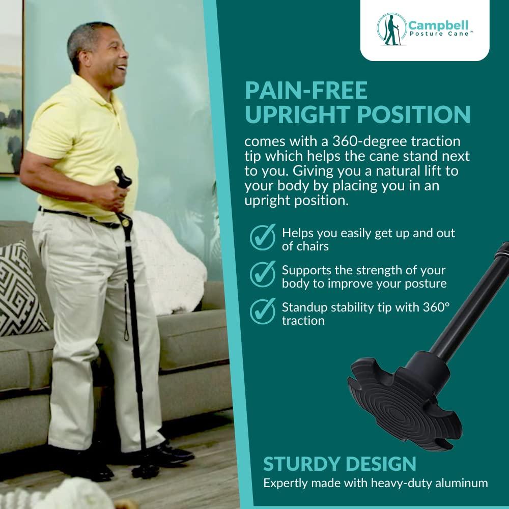 Posture Cane Campbell Posture Cane | Walking Cane for Men Women | Mobility Device Portable Lightweight Adjustable Self-Standing Folding Collapsible Hand Walking Stick 10 Height Adjustment 360 Traction Tip