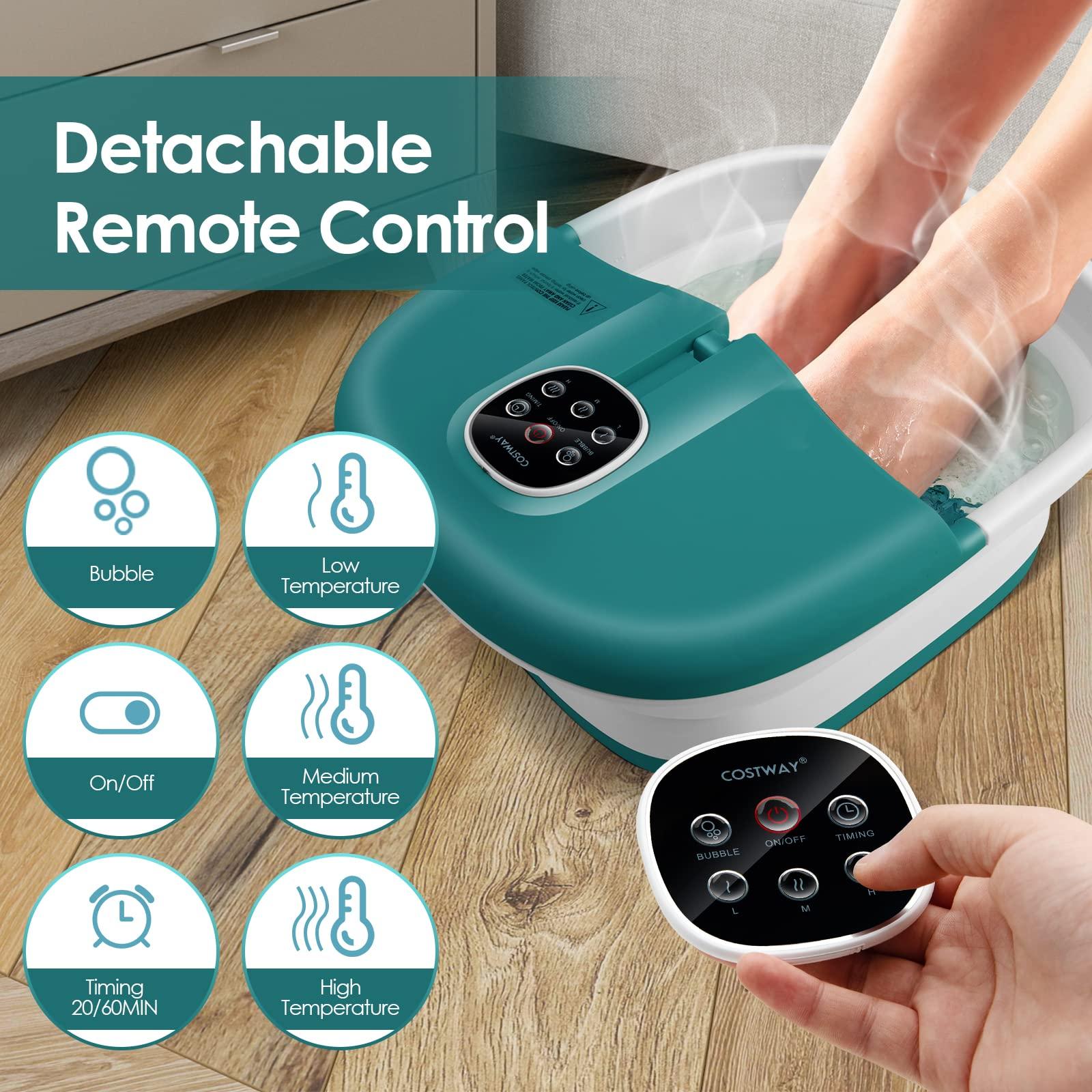COSTWAY COSTWAY Foot Spa Bath Massager, Folding Electric Pedicure Footbath with Heat Bubbles, Timer, Adjustable Temperature, Pumice Stone and Massage Rollers, Home Foot Soaking Tub for Relief (Teal Blue)