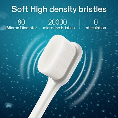 B Rush OBrush Soft Toothbrush for Sensitive Teeth and Gums, New 20,000 Micro Fine Nano Bristles Tooth Brush for Adults, Pregnant and Elderly, Packed in Portable Case, Color Green Beige Pack of 2