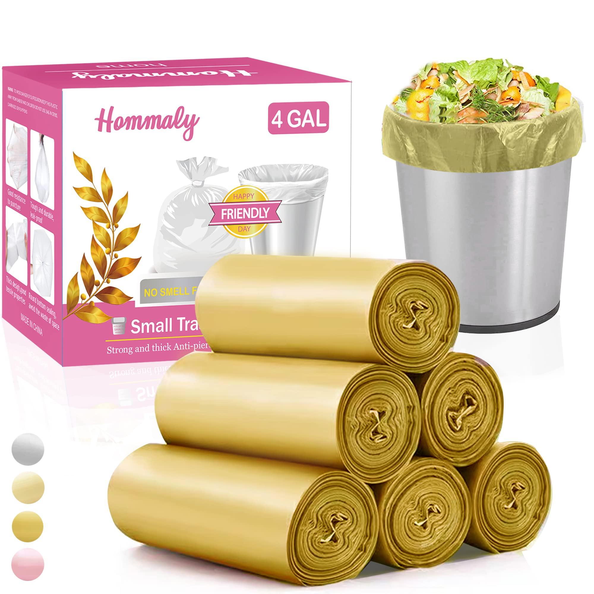 HOMMALY 4 Gallon 180pcs Small Gold Trash Bags Strong Golden Garbage Bags, Bathroom Trash Can Bin Liners, Gold Plastic Bags for Home Office, Waste Basket Liner, Fit 12-15 Liter, 3,3.5,4,4.5 GalGolden 180