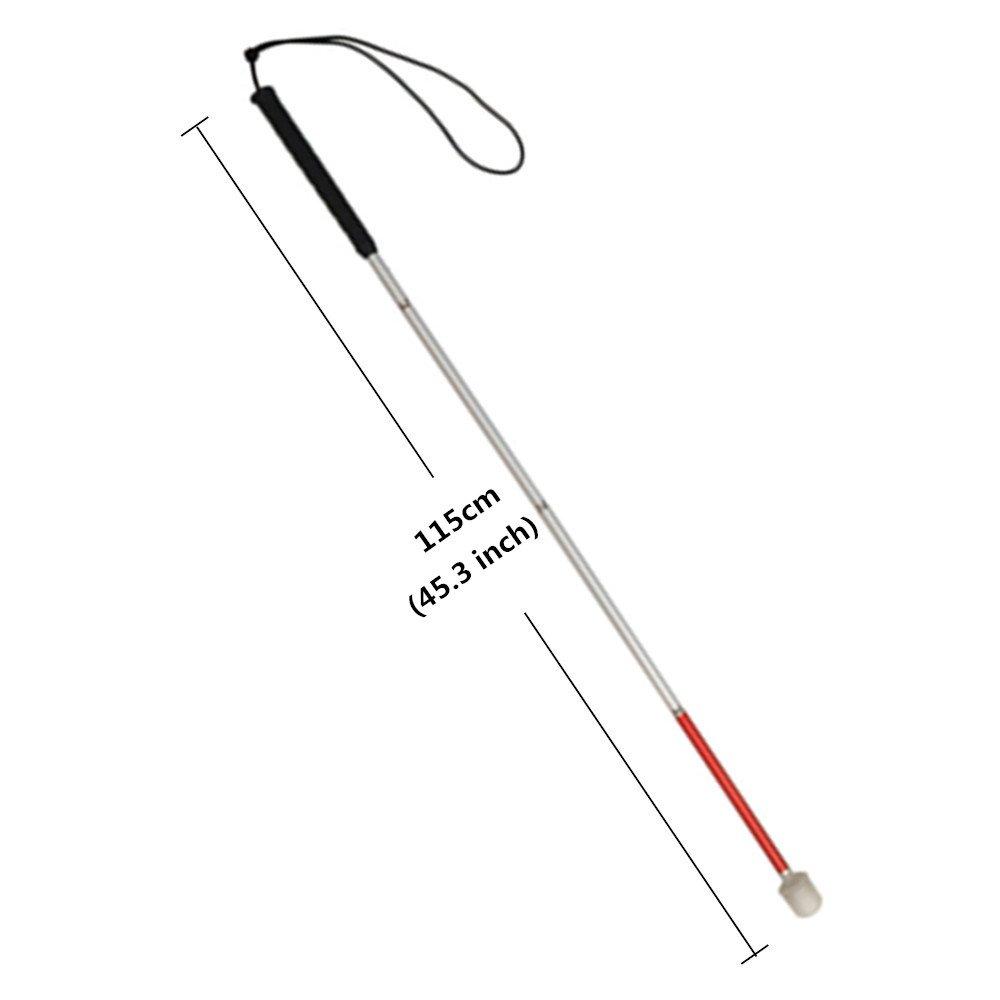 VISIONU Aluminum Mobility Folding White Cane for Vision Impaired and Blind People (Folds Down 4 Sections) (115 cm (45.3 inch), Black Handle)