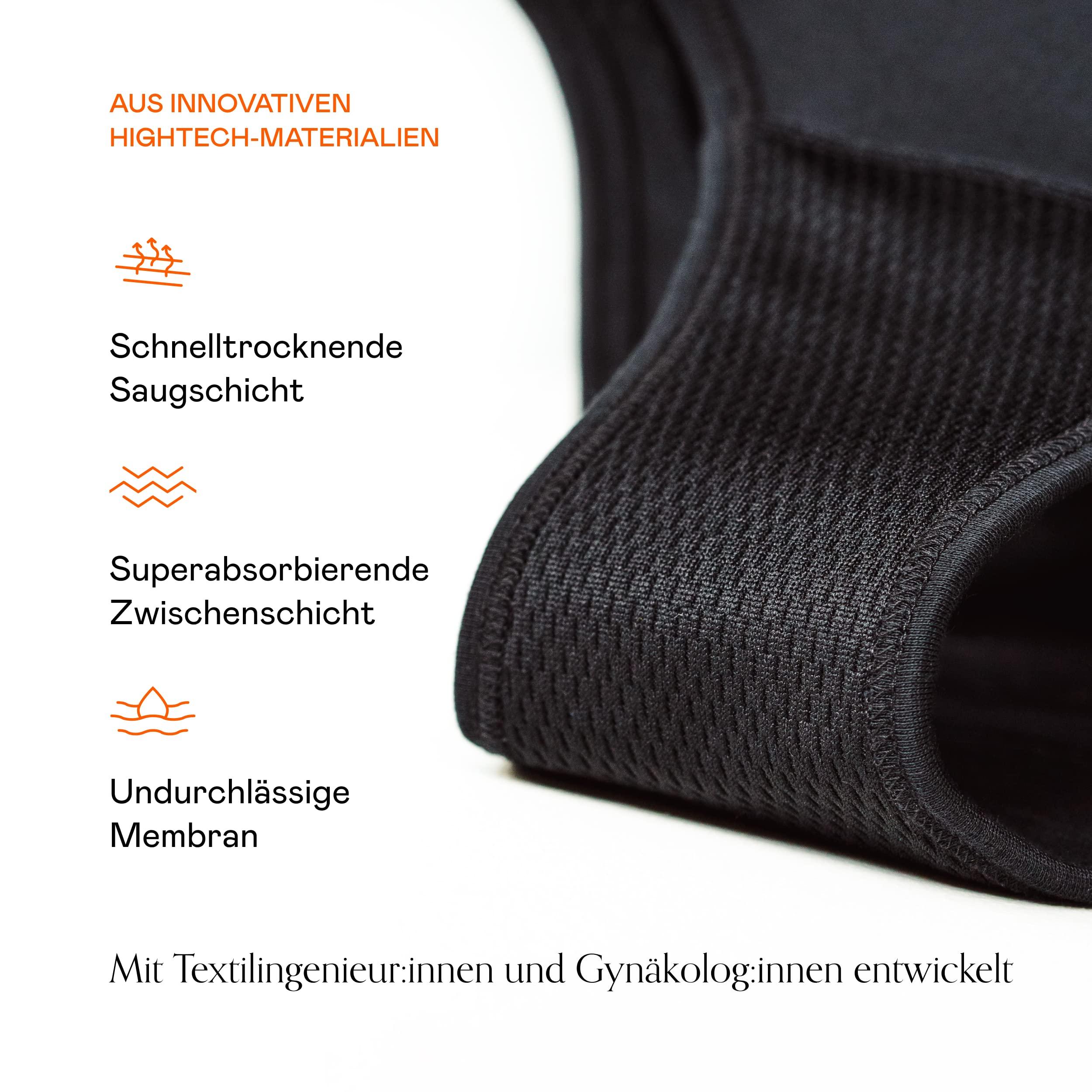 snuggs snuggs HUGGER Period Underwear for Extra Heavy Bleeding Thin and Absorbent Menstrual Underwear Made in EU Recycled Nylon Sustainable Alternative to Tampons, Sanitary Pads, Panty Liners, black, XXL