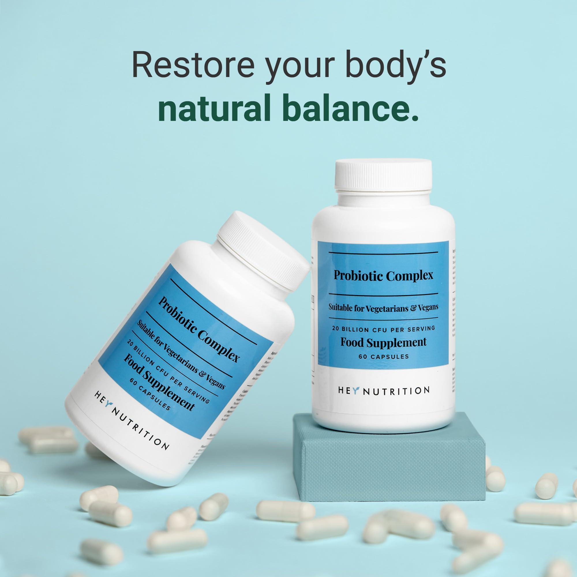 Hey Nutrition Hey Nutrition Probiotic Complex Supplement - 20 Billion CFU - Suitable for Vegetarians & Vegans - Supports Gut & Skin Health, Improves Immune Response - UK Manufactured - 3 Pack - 180 Vegan Capsules