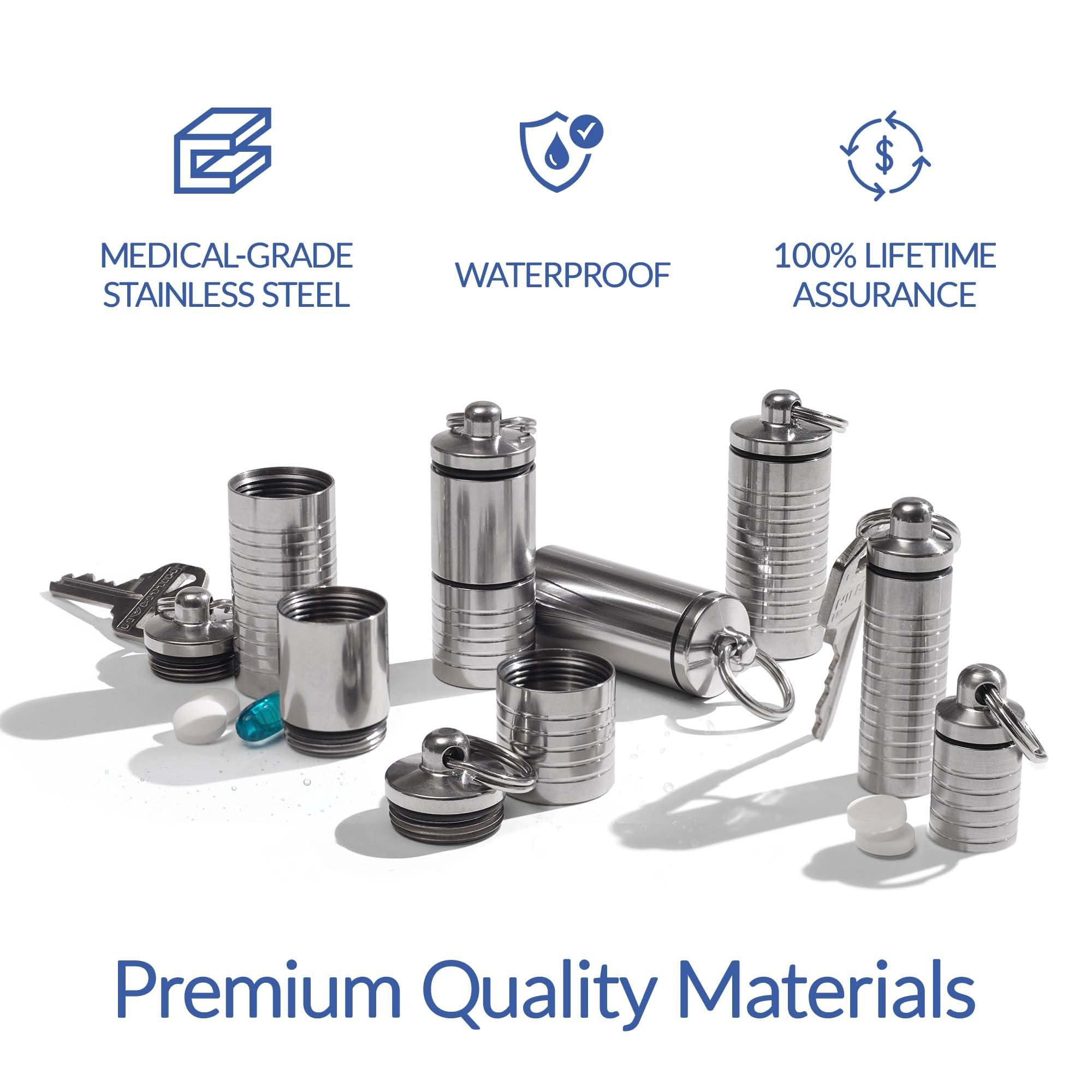 Cielo Pill Holders Cielo Pill Holders - Waterproof Large Single Chamber Stainless Steel Keychain Pill Fob and Nitro Bottle Holder