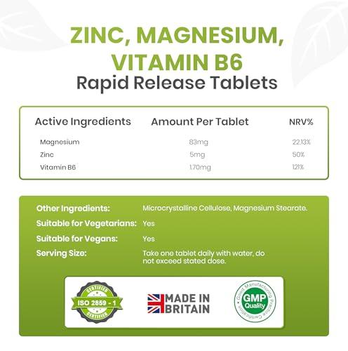Red Label Health Zinc Magnesium and Vitamin B6 Tablets Supplements for Men & Women, Pack of 120 Tablets (4 Months Supply), High Strength Sleep Aid, Muscle Recovery, Better Sleep, UK