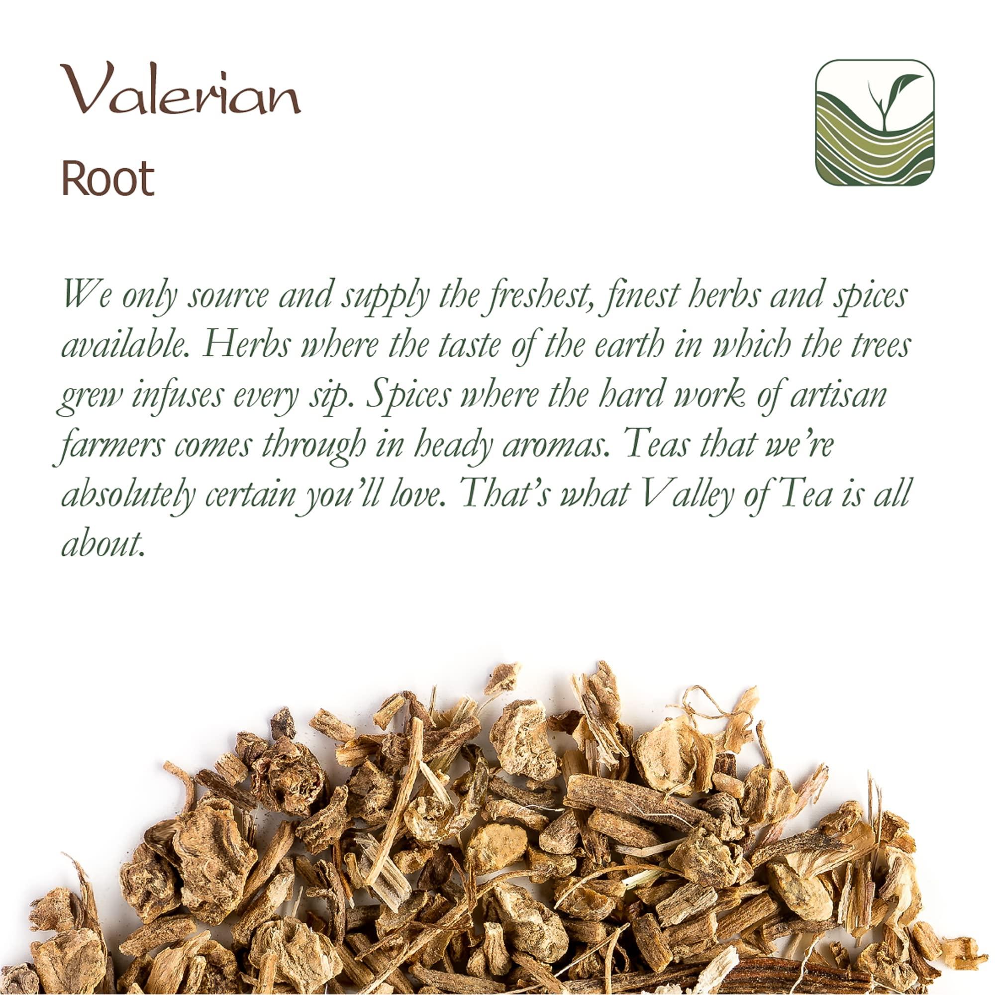 Valley of Tea Valerian Root Organic Herbal Tea - Calming and Relaxing - Good Night Rest - Valeriana Officinalis Roots 100g