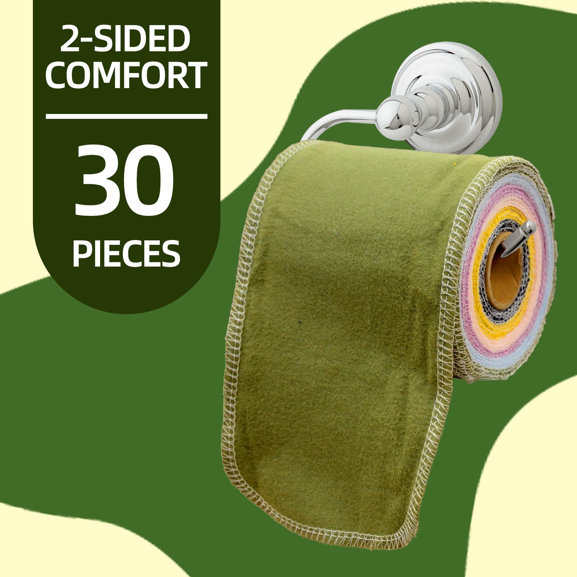BreodyEco BreodyEco Reusable Toilet Paper - 30 Pcs Washable Bidet Towels Cloth Wipes -2 Sided Flannel Absorbent Colored Paperless Toilet Paper Towels Roll