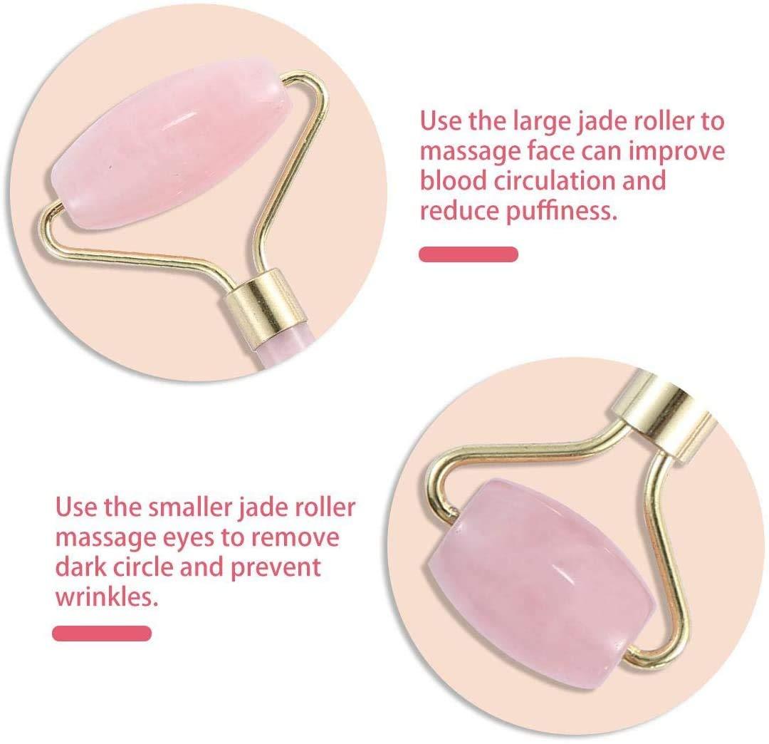 NewL NewL Facial Massage, Set of 3 Royal Jade Roller, Natural Rose Quartz Anti-aging Tools for Face Neck Eye Body With Box