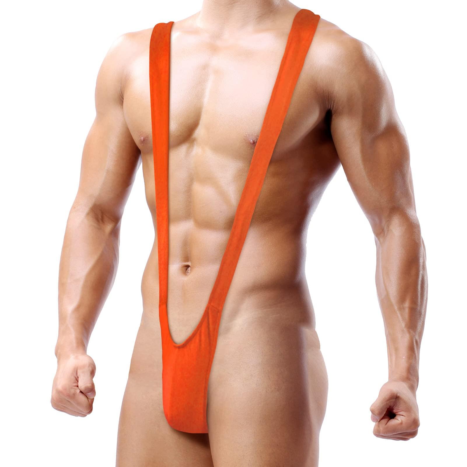 JEERLEEP Men's Borat Mankini Underwear, Orange, One size