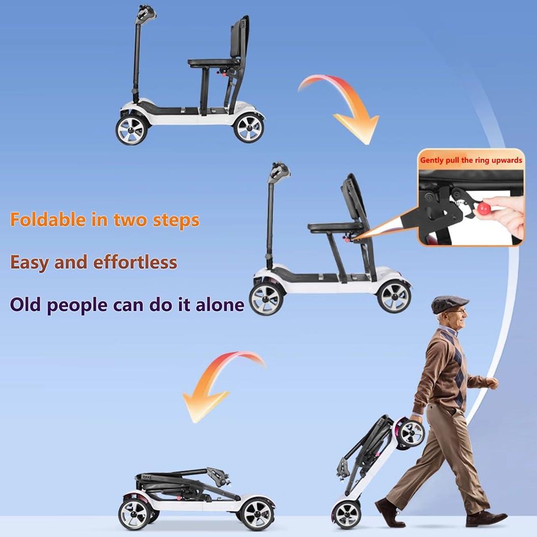 FANGZHL Travel Car Boot Mobility Scooter,Lightweight Folding Mobility Scooters,4 Wheel Mobility Scooter,270W Brushless Motor,Safe Load-Bearing Capacity 120Kg/265 Lbs A