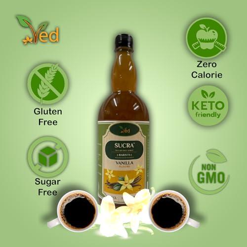 Ved Sucra Premium Syrup 1L for Coffee and Cocktails, sugar free Vanila flavor, Vegan-Friendly, Gluten-Free & Fat-Free.