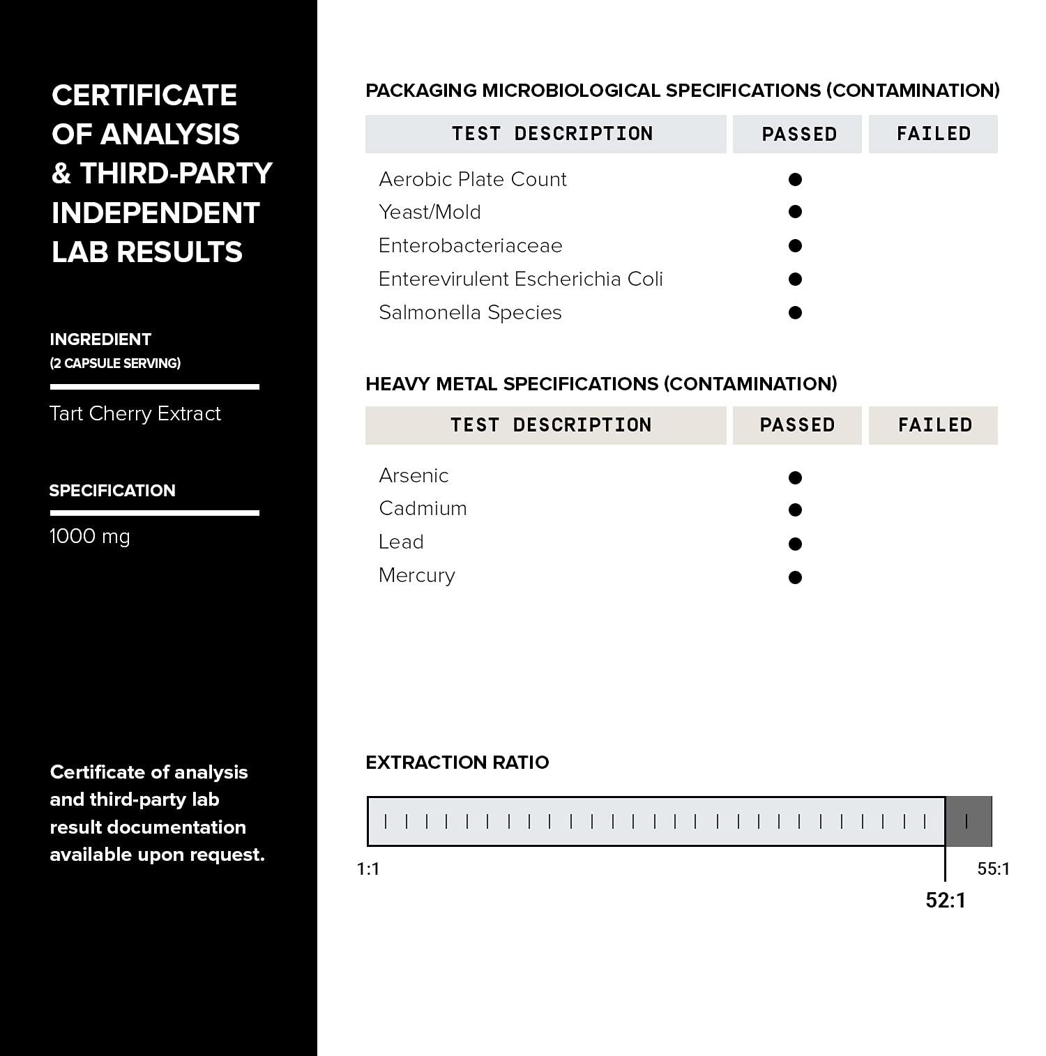 Toniiq Tart Cherry Capsules - Ultra High Potency 52:1 Extract - Highly Concentrated - Third-Party Lab Tested for Purity & Quality - 60 Capsules
