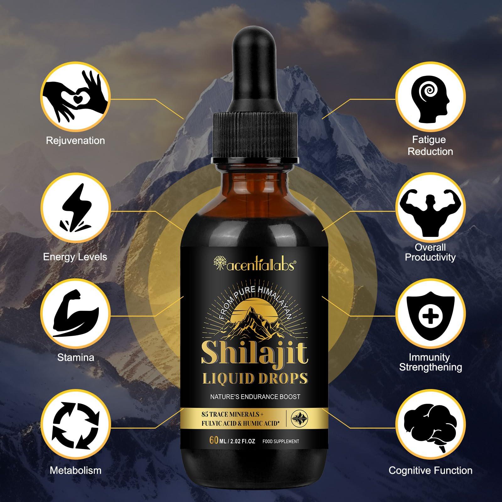 APCKFLEE 60ML Shilajit Liquid Drops, High Strength Himilayan Shalajit Resin, 100% Pure Shilajit with Fulvic Acid and Minerals, Strength & Stamina Booster for Men and Women
