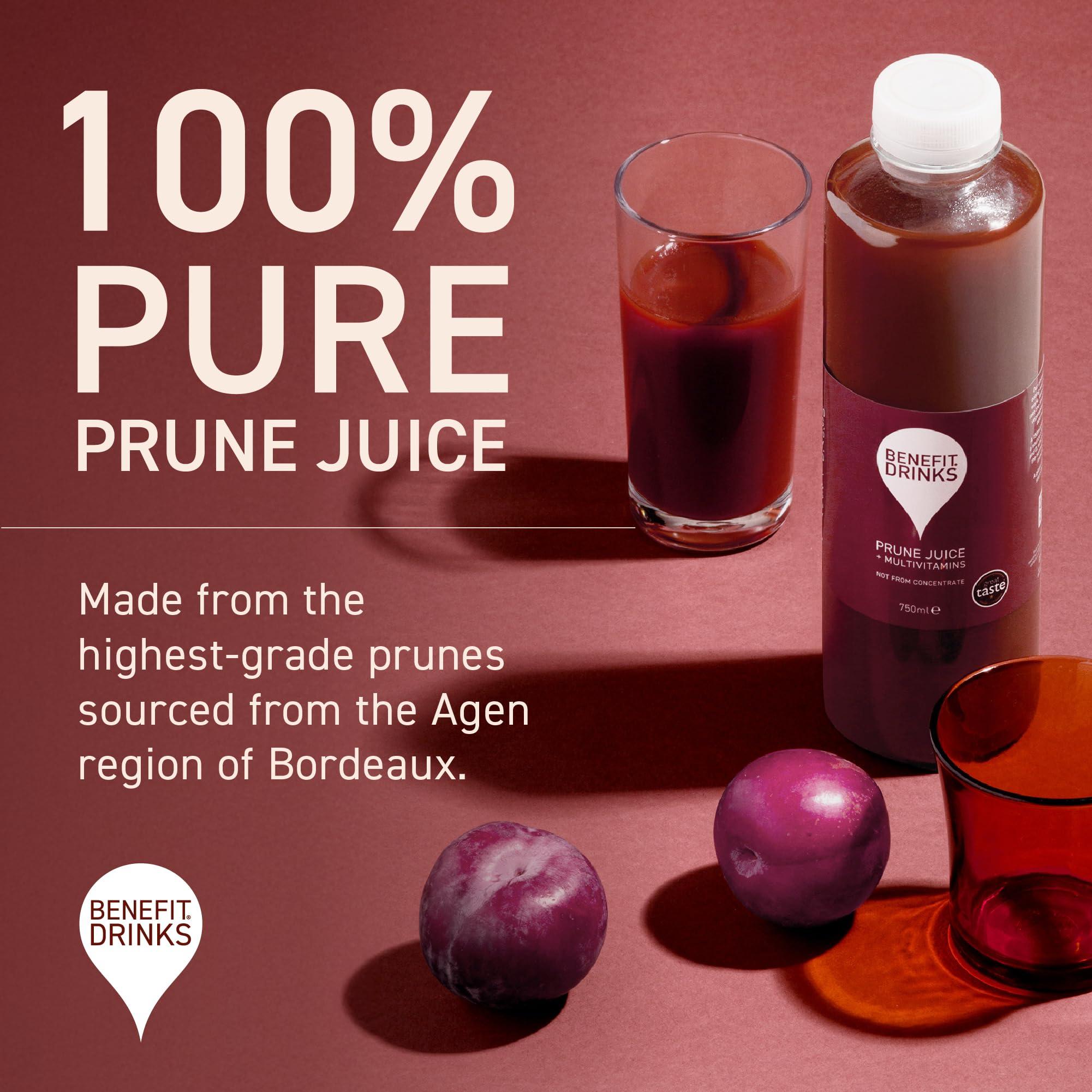 Benefit Drinks Benefit Drinks 100% Not from Concentrate Pure Prune Juice - 6 x 750ml Cartons - Prune Juice for Constipation with with Vitamin A,C and E- Health Foods - Healthy Drinks