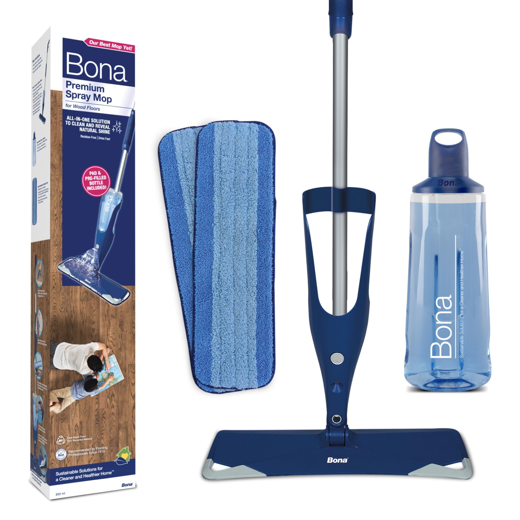 Bona Bona Premium Spray Mops for Floors, Wood, Bona Floor Mops for Cleaning Floors - Incl. 1x Bona Wood Floor Cleaner Liquid Cartridge 850ml & 2x Microfibre Pads