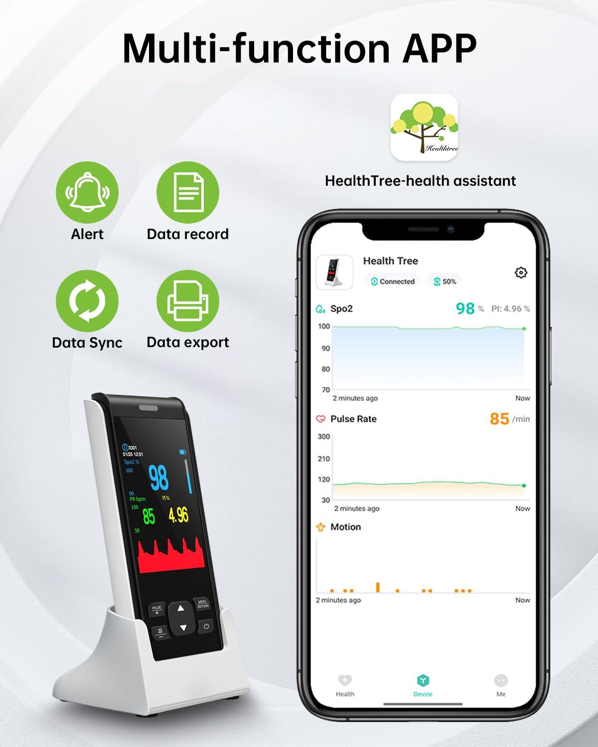 HOLFENRY Oxygen Monitor Finger Adults, HOLFENRY Handheld Pulse Oximeter Oxygen Machine with Alarm/Oxygen Saturation Monitor CE Approved UK, Free APP Tracking SpO2, Heart Rate and PI