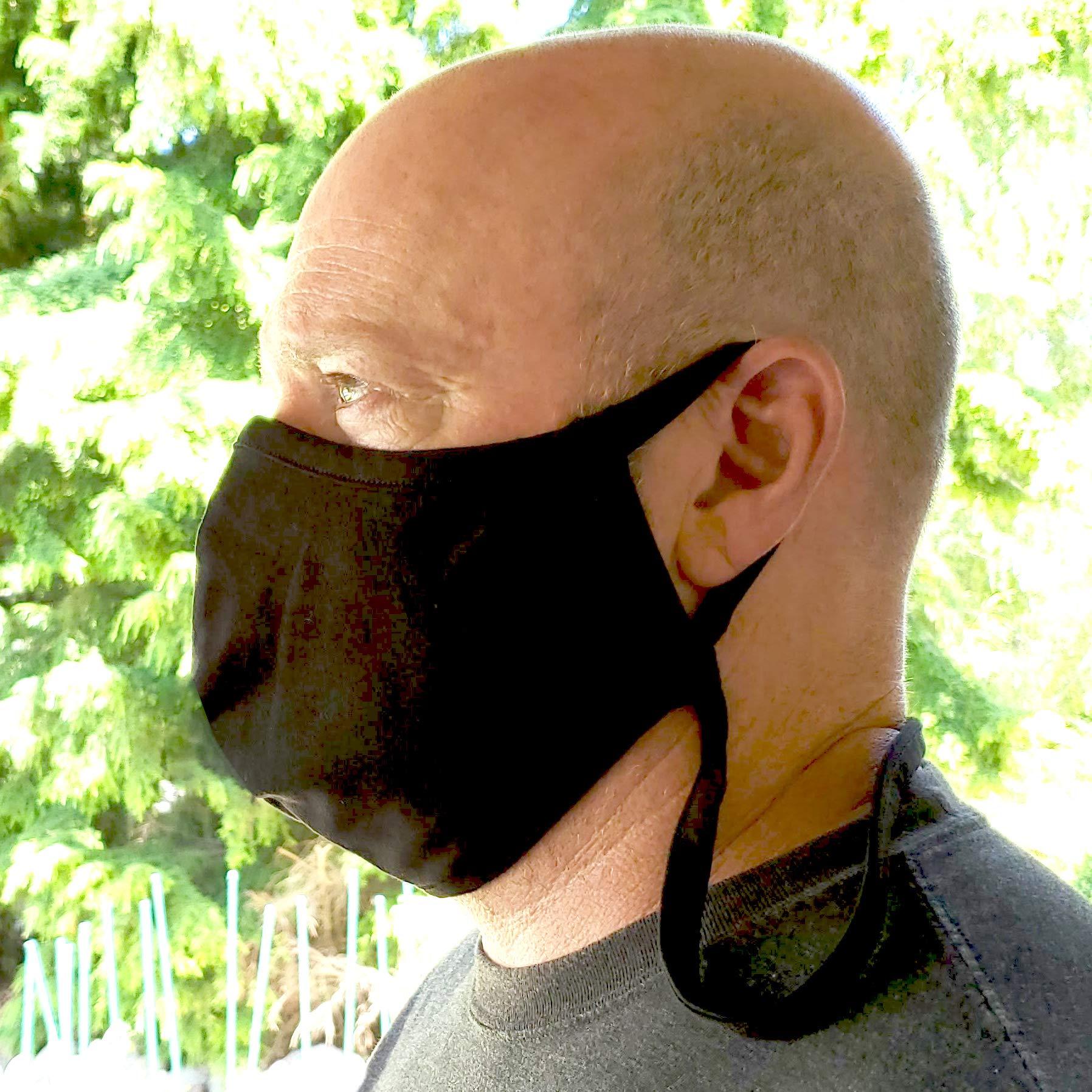 Buttonsmith Buttonsmith Black Adult XL Cotton Adjustable Face Mask with Built-in Lanyard - Quantity 1 - Two Layer Soft T-Shirt Material - Washable - Made in The USA