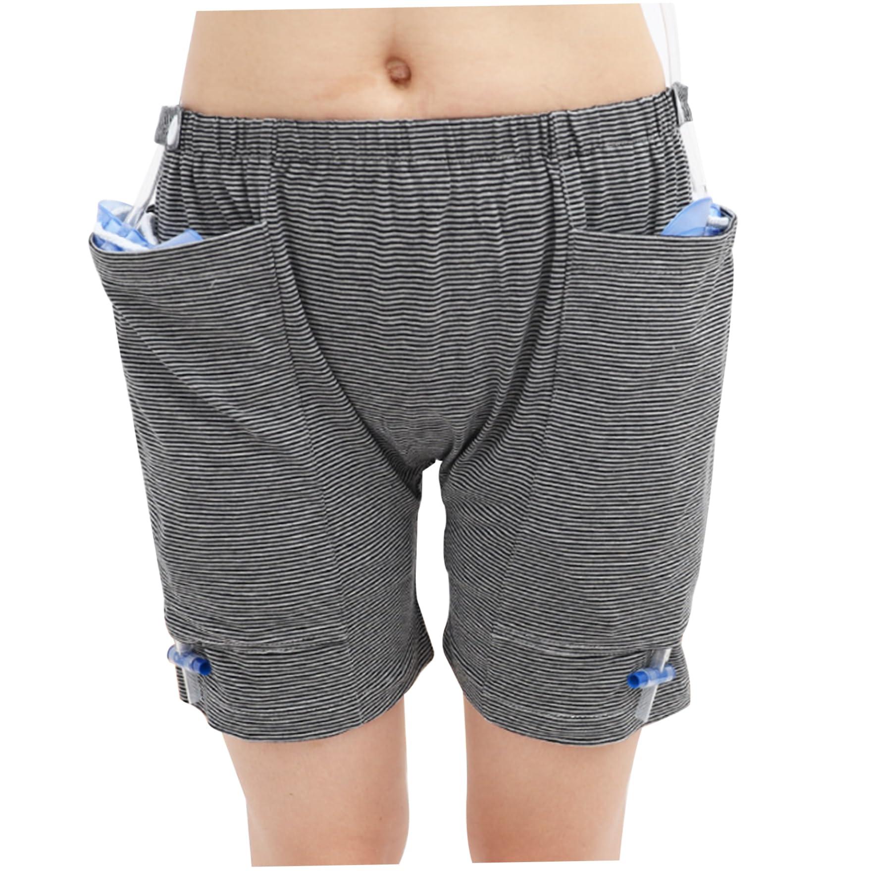 Lamppdcor Nephrostomy Bag Clothing,Catheter Underwear for Men with Elastics Cotton Catheter Pants with 2 Pocket & Fixer Striped Concealed Nephrostomy Bag Clothing,No Urine Bag, L