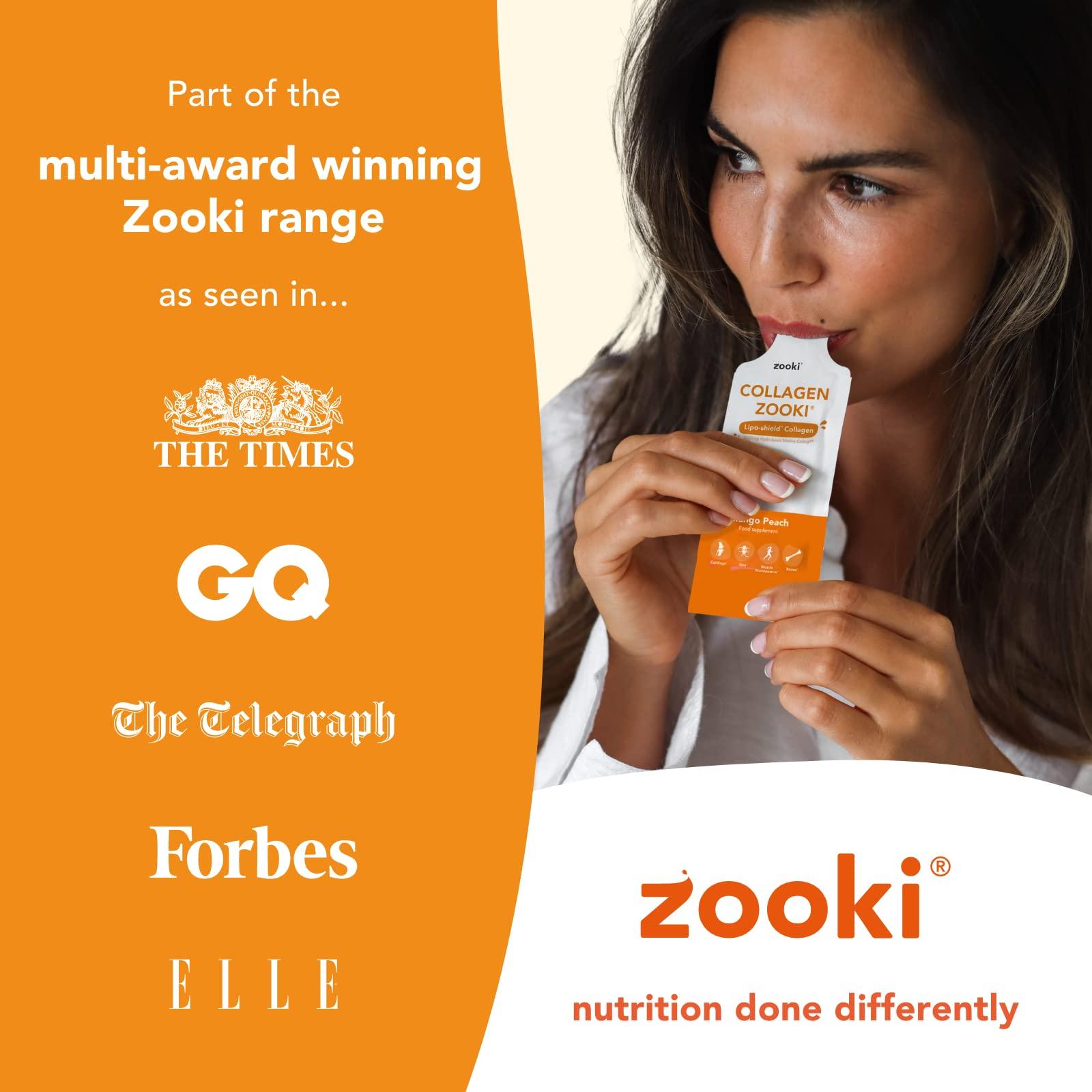Zooki Zooki Marine Collagen Liquid Sachets 5,000mg Great Taste, Sugar Free High Strength Marine Collagen Supplements for Women & Men Skin, Joints & Hair (Mango Peach Flavour, 14 Servings)