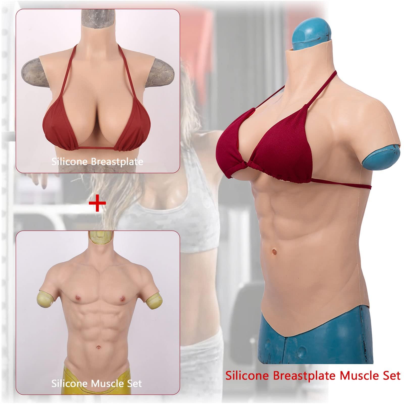 PROPFE PROPFE Silicone Muscle Suits Cosplay Costume Breastplate False Body Bodysuit Half Body Simulation Skin Boobs for Crossdresser