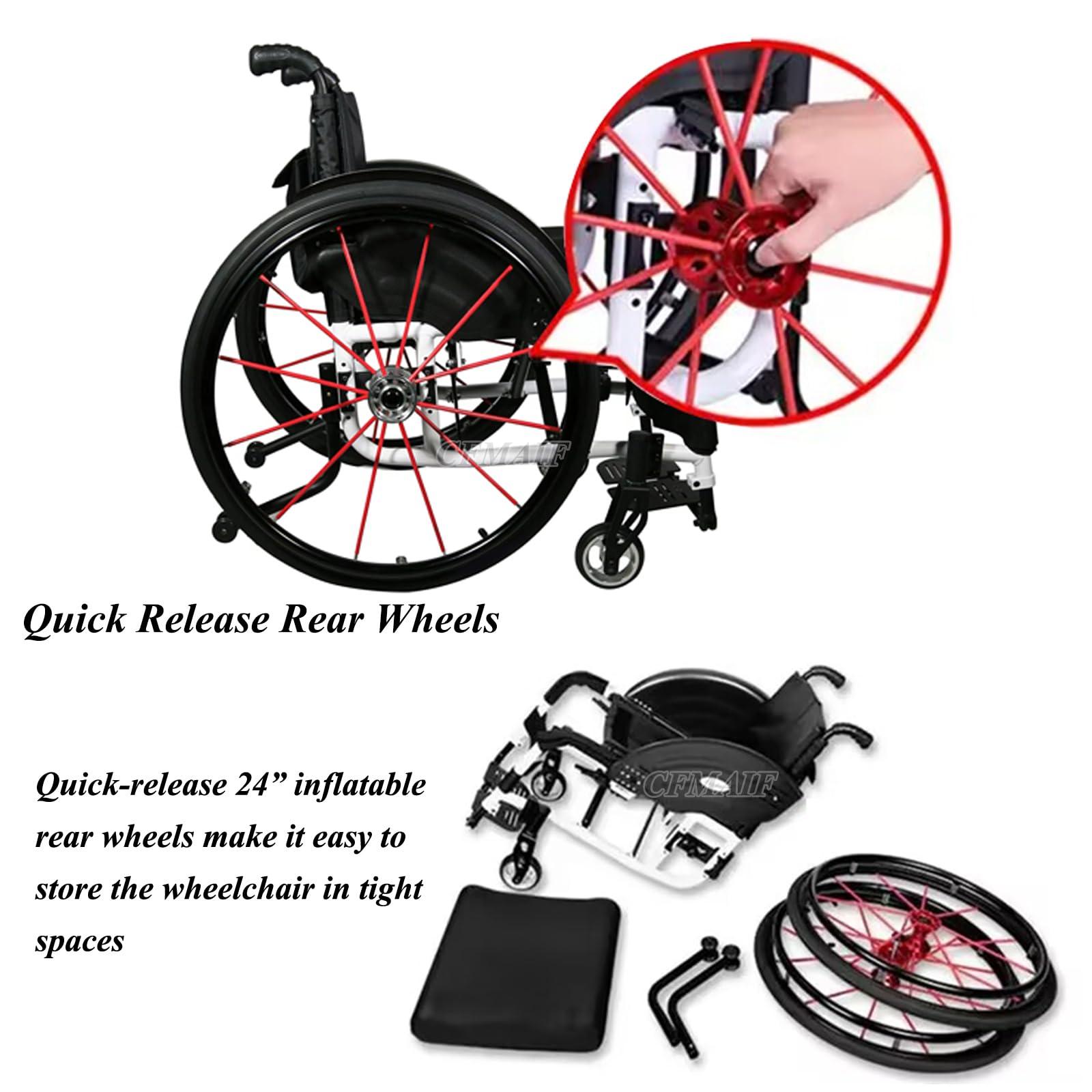 CFMAIF CFMAIF Foldable Wheelchair for Adults, Travel Scooter Lightweight, Self-propelled Manual Chair with Anti-Tipper, Quick Release Rear Wheels(Seat Width 36cm/14.1",Blue)