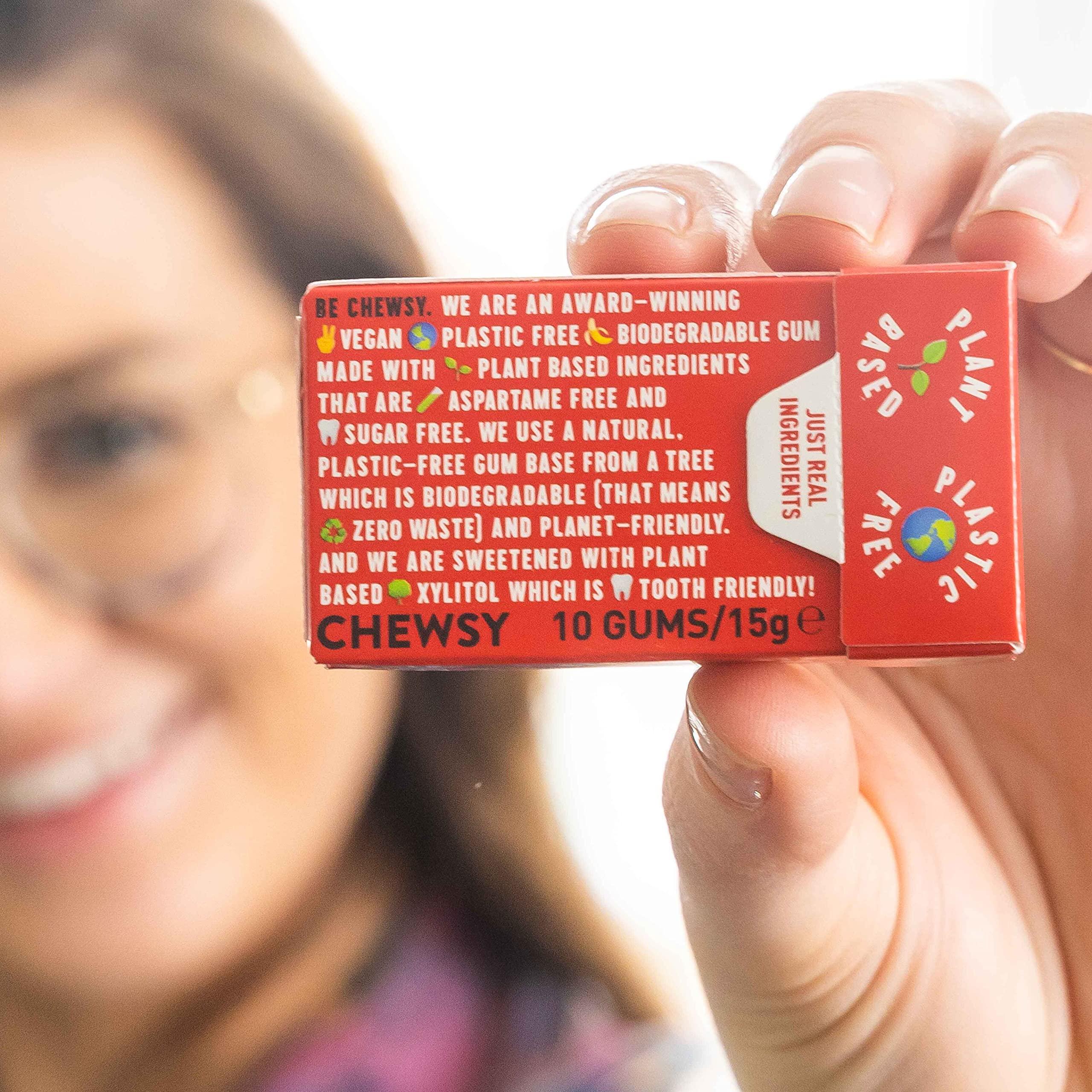 CHEWSY Chewsy Cinnamon Plastic Free Gum | Plant Based | Sugar Free | Aspartame-Free | Xylitol | Tooth Friendly | Vegan | Biodegradable | Natural Chewing Gum 12 Packs